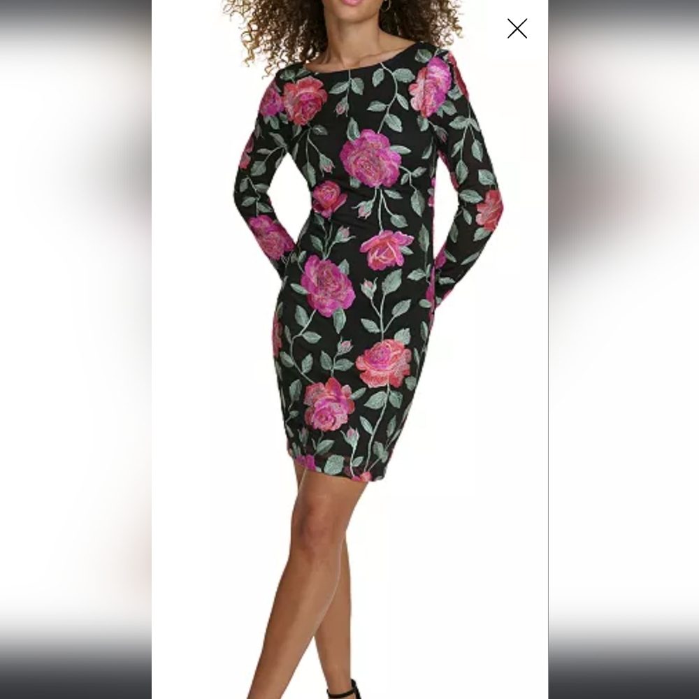 Siena Women's Floral Embroidered Mesh Bodycon Dress SZ10